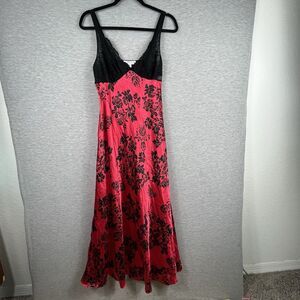 In Bloom by Jonquil RED/BLACK FLORAL  Chemise  VELVET Trim Lace Size Small S